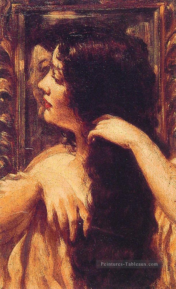 Brunette se peignant les cheveux Impressionniste James Carroll Beckwith Peintures à l'huile